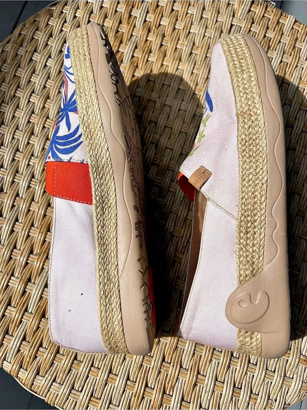 Marbella Floral Espadrille Slip-On Shoes White & Blue
